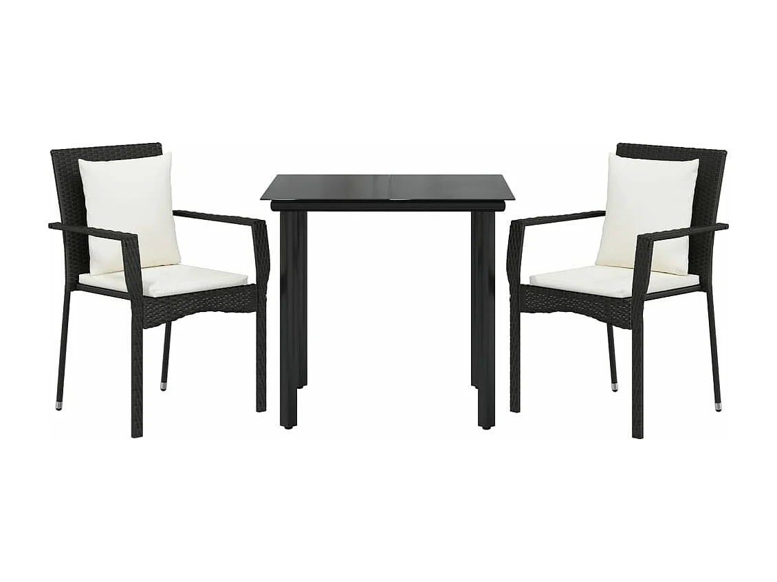 Comedor de jardín 3 pzas con cojines ratán sintético negro YOE87556