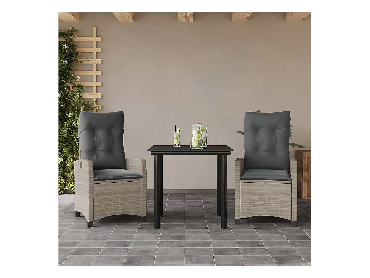 Ensemble à manger de jardin 3pcs coussins gris clair poly rotin BE11728