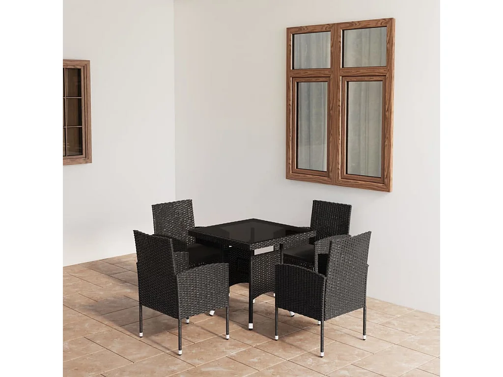 Ensemble à dîner de jardin 5 pcs Résine tressée Noir BE65317