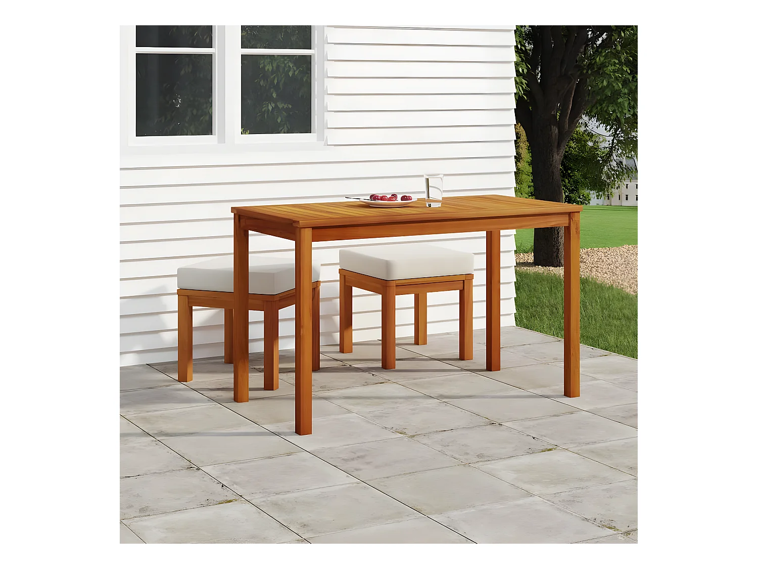 Ensemble à manger de jardin 3 pcs et coussins Acacia solide BE11059