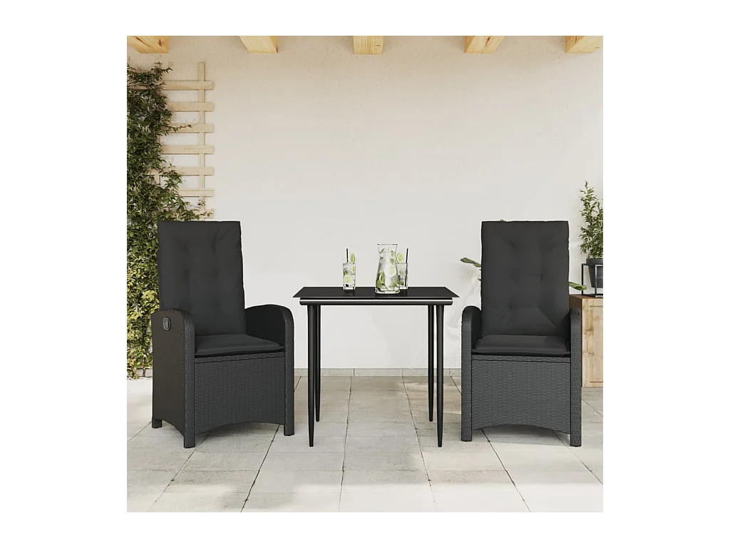 Ensemble à manger de jardin avec coussins 3 pcs Noir BE77692