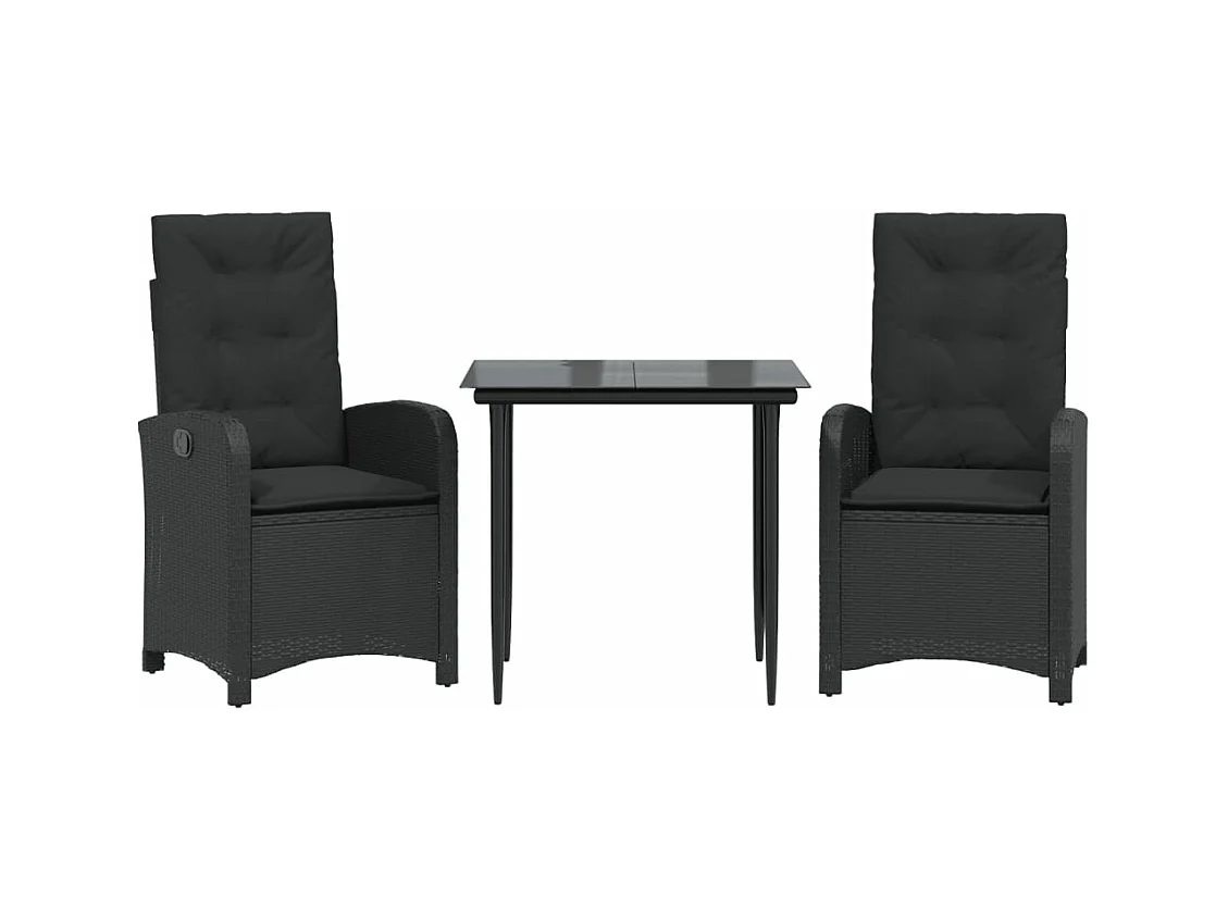 3-tlg. Garten-Essgruppe,Gartensitzgruppe mit Kissen Schwarz Poly Rattan -gkd61529