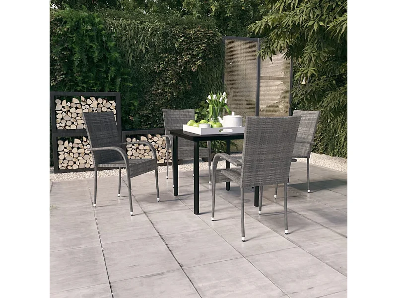 5 pcs conjunto de jantar para jardim cinzento e preto PT795009