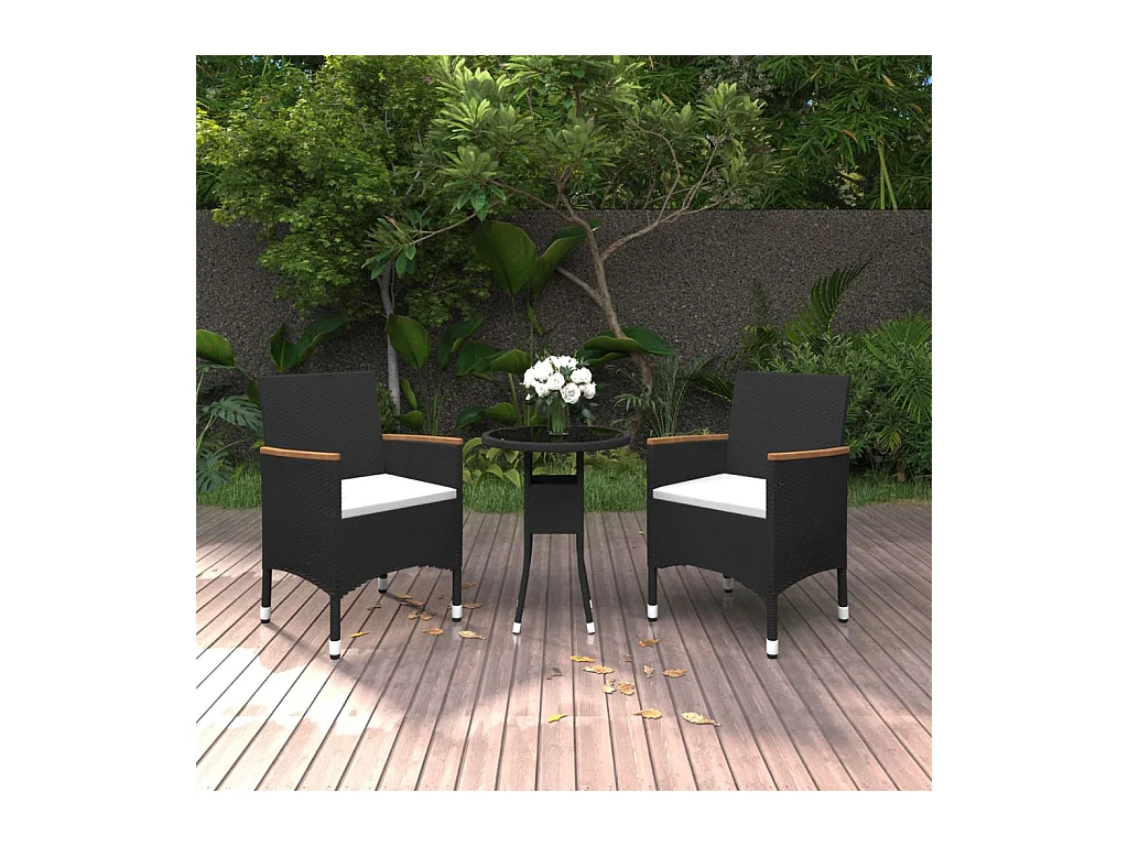 Salle à manger de jardin 3 pcs Résine tressée Noir BE63132