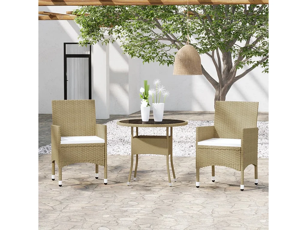 Ensemble de salle à manger de jardin 3 pcs Résine tressée Beige BE64369