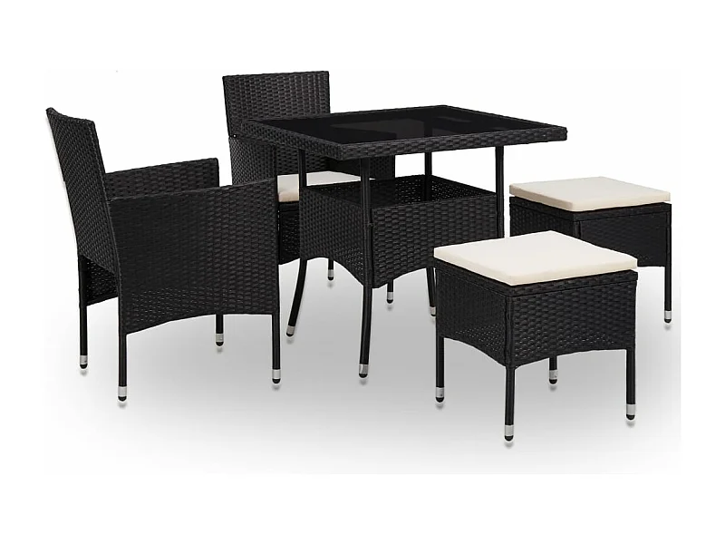 5-tlg. Garten-Essgruppe,Gartensitzgruppe Schwarz Poly Rattan und Glas -gkd56280