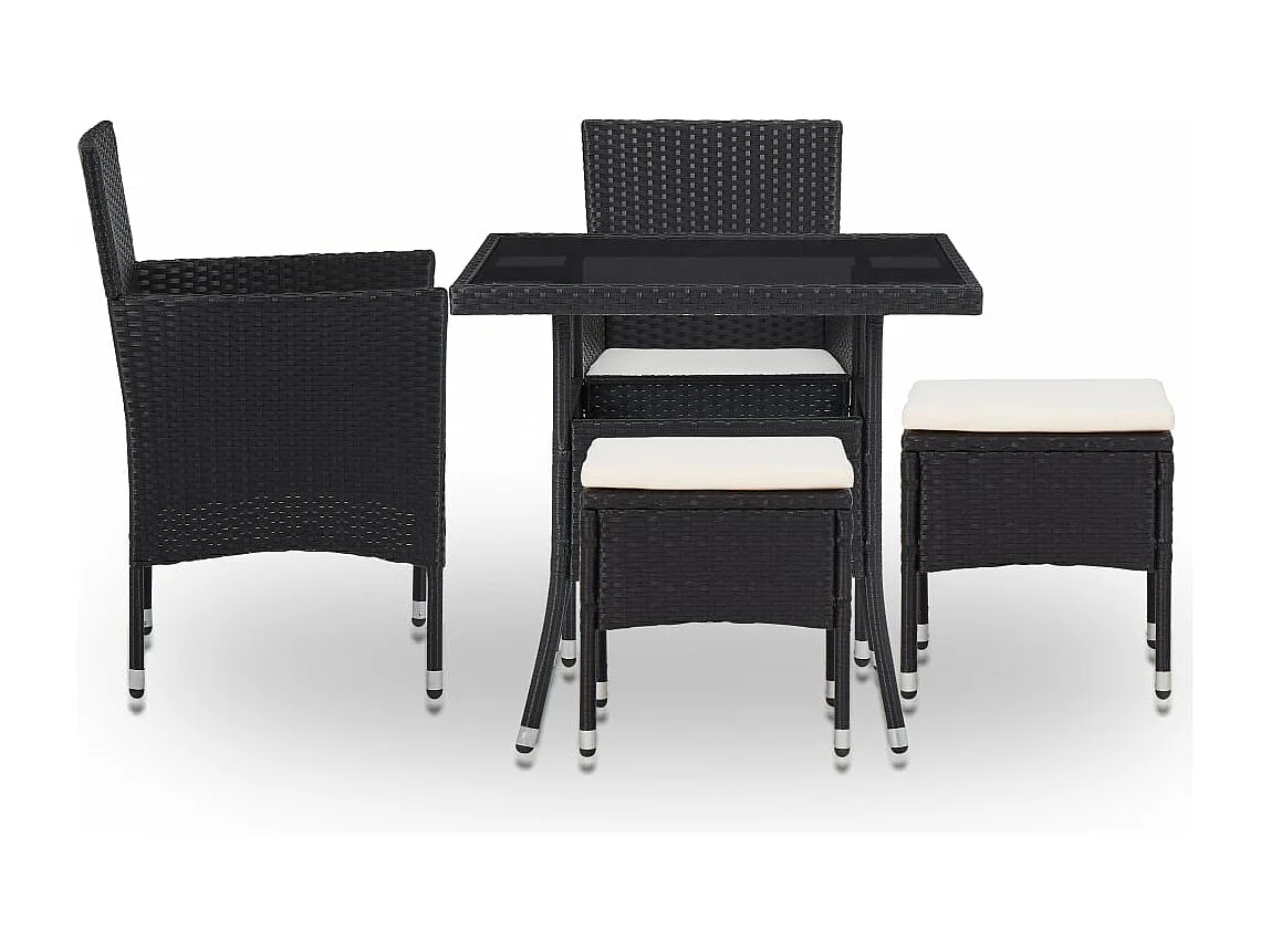 Salle à manger de jardin 5 pcs Noir Résine tressée et verre BE92105