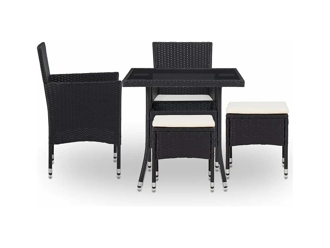 5 pcs conjunto jantar p/ exterior vime PE e vidro preto PT366142