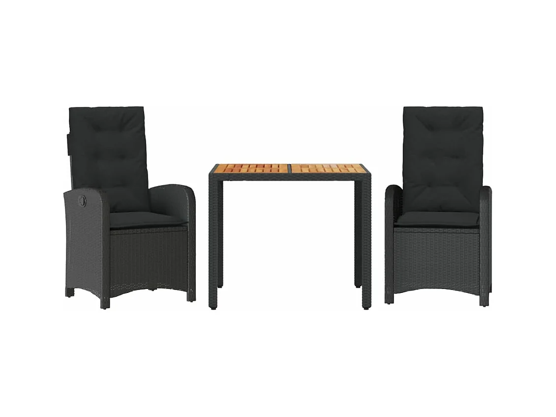 3-tlg. Garten-Essgruppe,Gartensitzgruppe mit Kissen Schwarz Poly Rattan -gkd13315