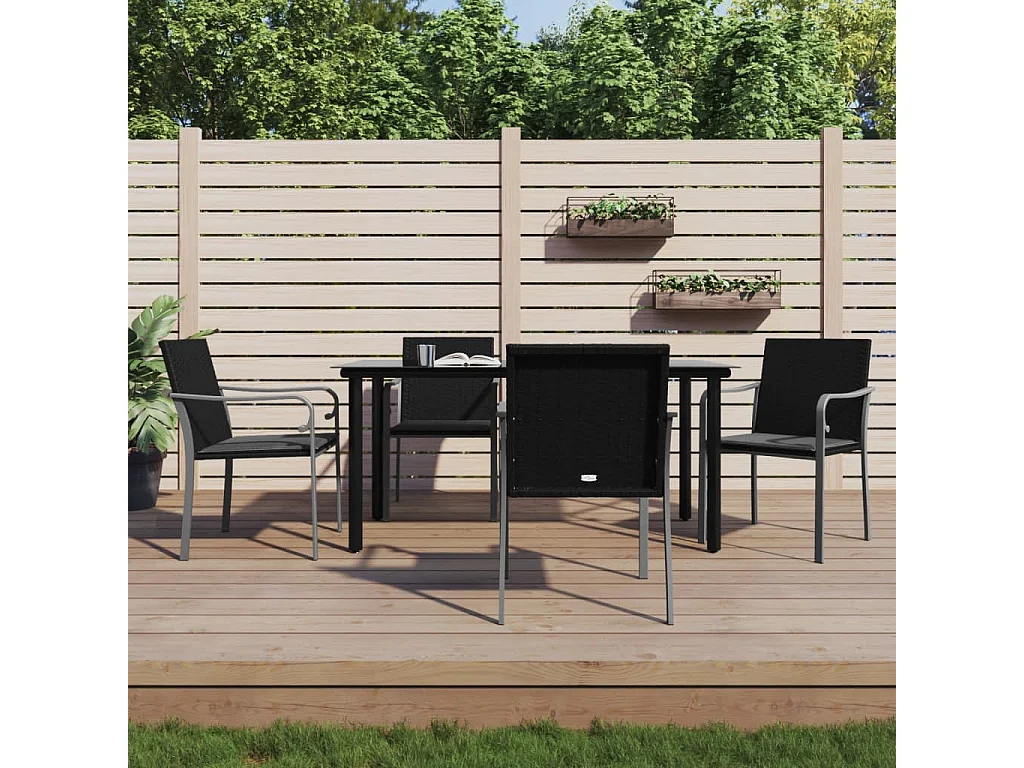 5-tlg. Garten-Essgruppe,Gartensitzgruppe mit Kissen Poly Rattan und Stahl -gkd44505