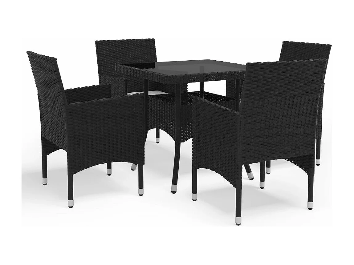 5-tlg. Garten-Essgruppe,Gartensitzgruppe Schwarz Poly Rattan und Glas -gkd58004