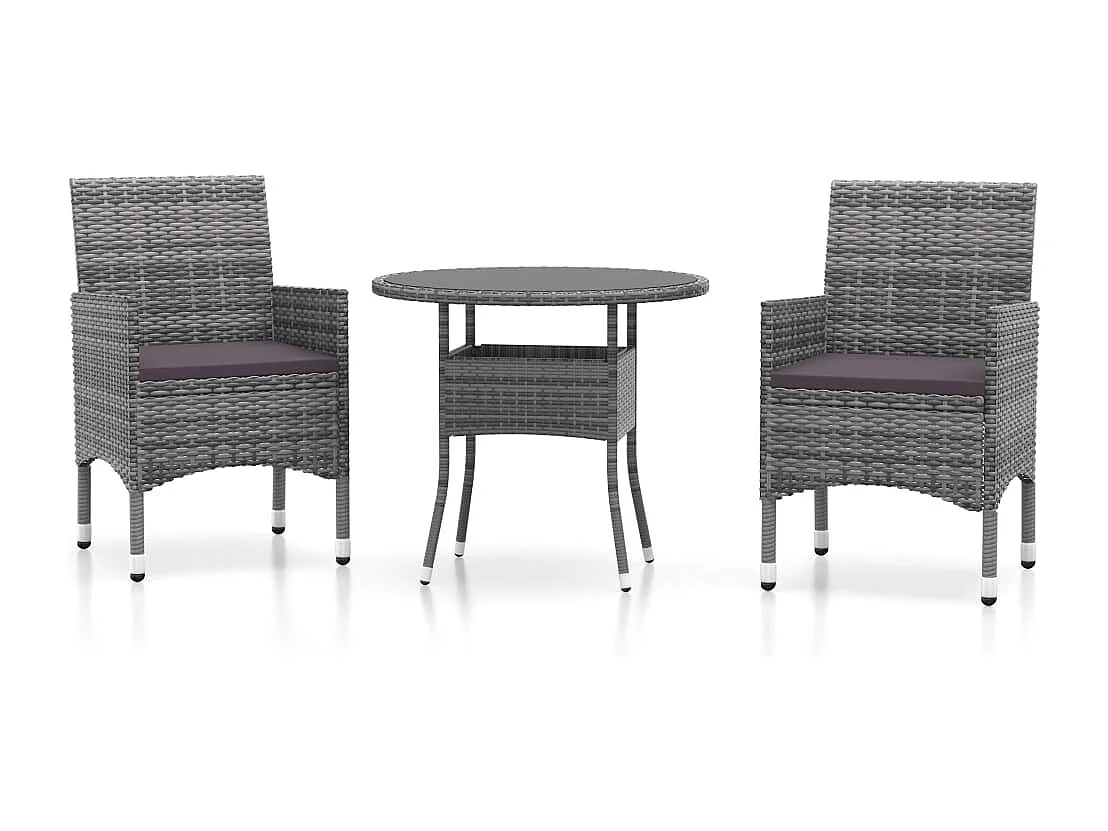 3 pcs conjunto de jantar para jardim vime PE cinzento PT403765