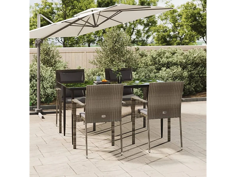 5-tlg. Garten-Essgruppe,Gartensitzgruppe mit Kissen Schwarz und Grau Poly Rattan -gkd69440