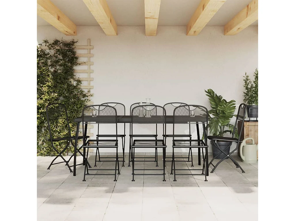 Ensemble à manger de jardin 9 pcs anthracite métal maille BE14860