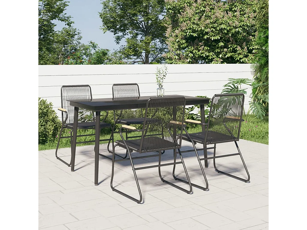 Ensemble à manger de jardin 5 pcs Noir Rotin PVC GFDF42472