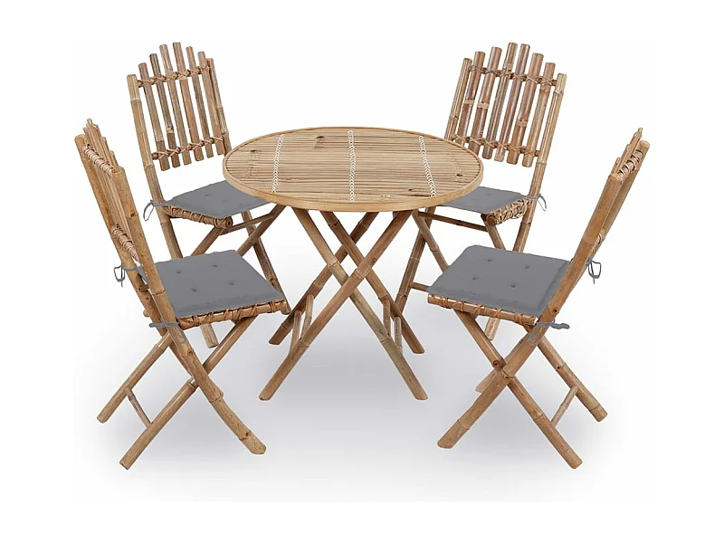 Salle à manger de jardin pliable 5 pcs avec coussins Bambou GFDF20890