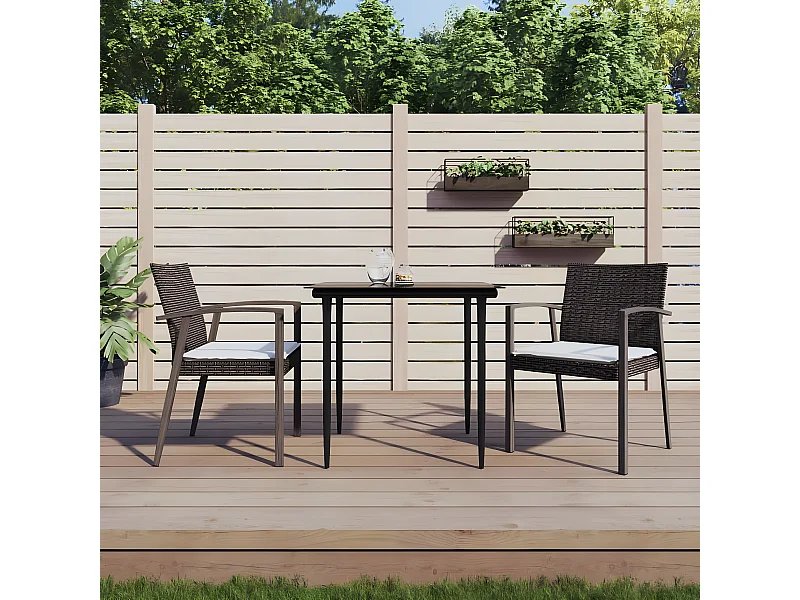 Ensemble à manger de jardin 3 pcs coussins résine tressée acier BE38936