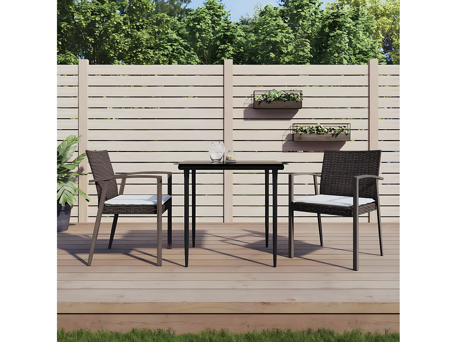 Ensemble à manger de jardin 3 pcs coussins résine tressée acier BE38936