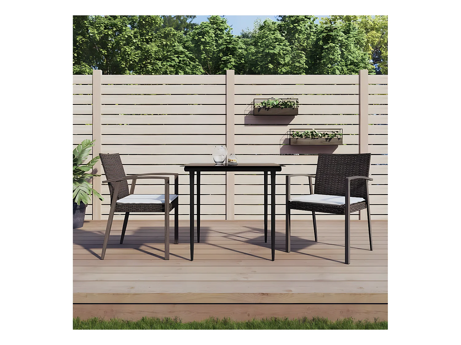 Ensemble à manger de jardin 3 pcs coussins résine tressée acier BE38936