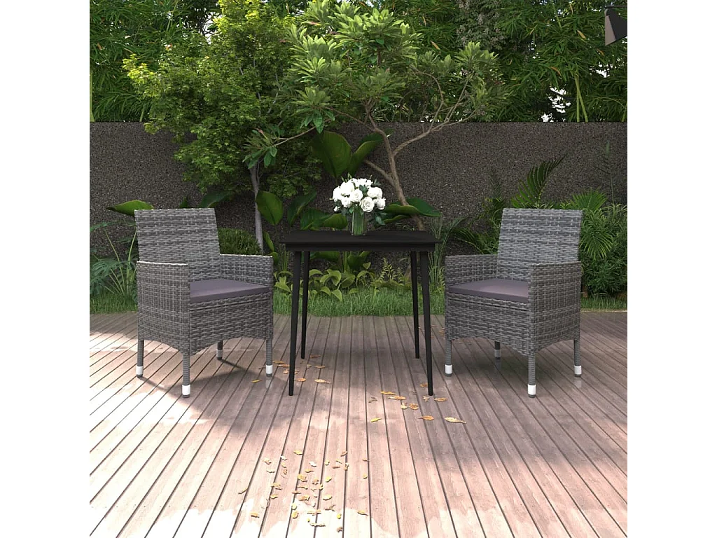 Ensemble à dîner de jardin coussins 3 pcs Résine tressée Verre BE81785