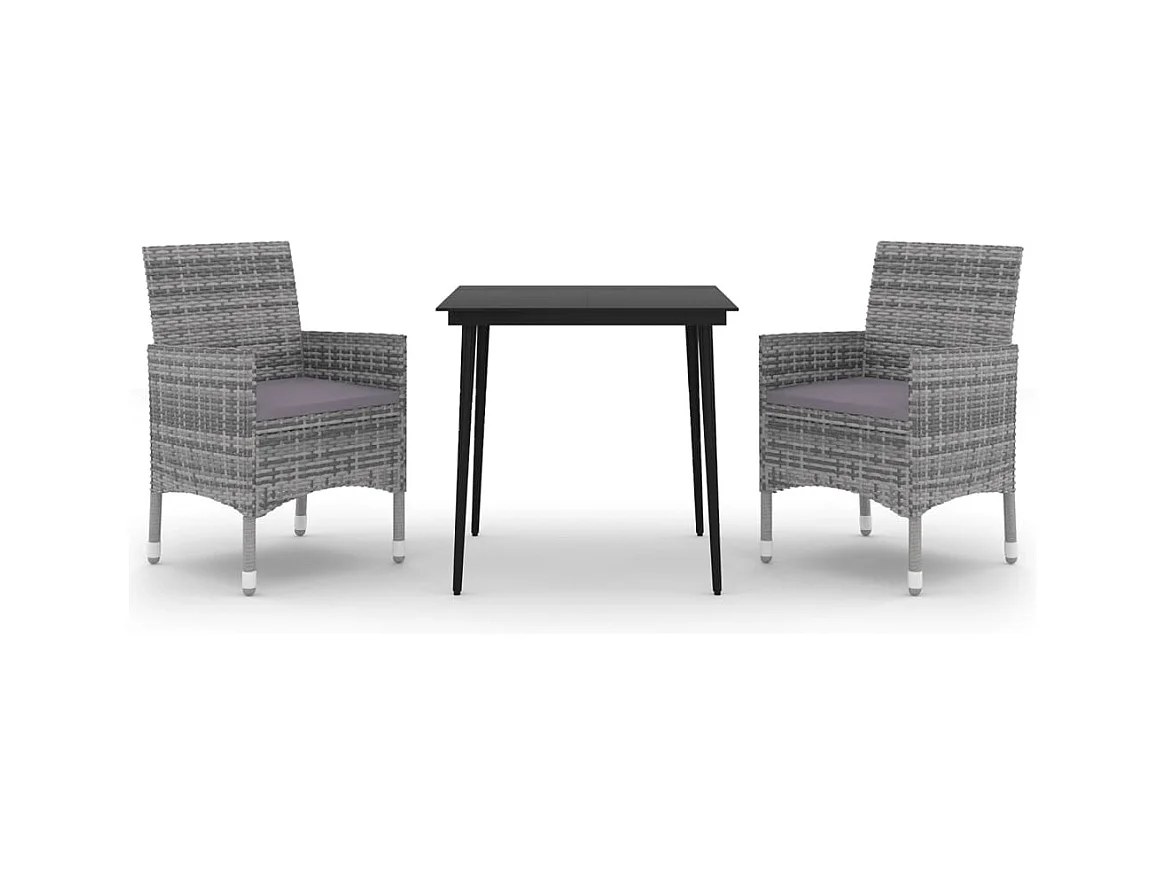3-tlg. Garten-Essgruppe,Gartensitzgruppe mit Auflagen Poly Rattan und Glas -gkd48831
