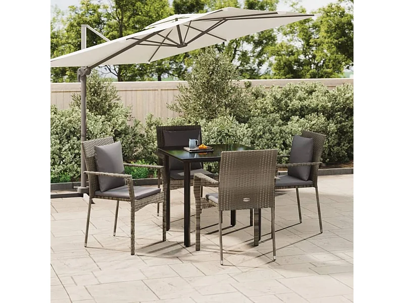 Ensemble à manger de jardin coussins 5 pcs noir et gris BE91608