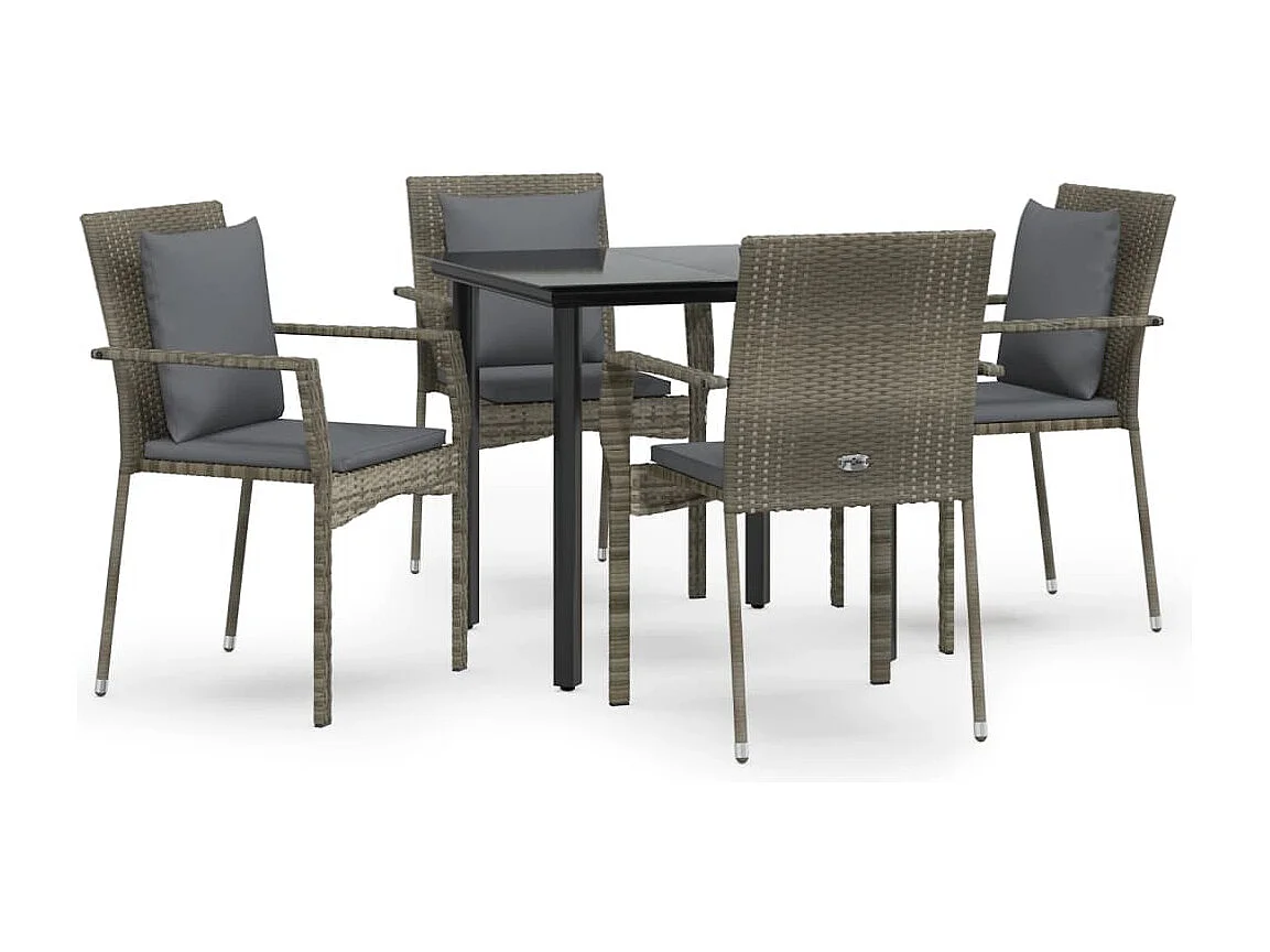 Ensemble à manger de jardin coussins 5 pcs noir et gris BE91608