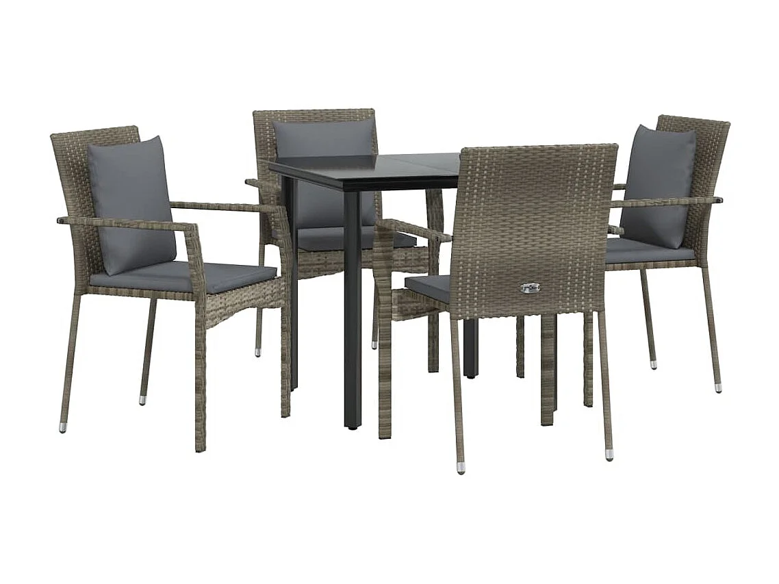 Ensemble à manger de jardin coussins 5 pcs noir et gris BE91608