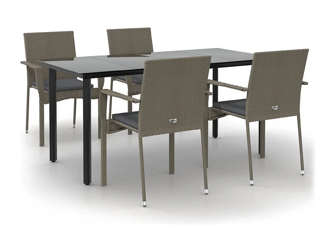 Ensemble à manger de jardin coussins 5 pcs noir et gris GFDF78144