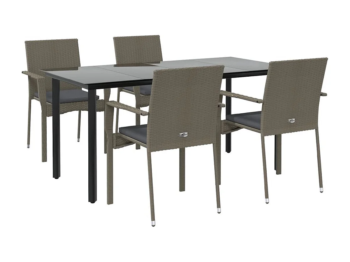 5-tlg. Garten-Essgruppe,Gartensitzgruppe mit Kissen Schwarz und Grau Poly Rattan -gkd92445