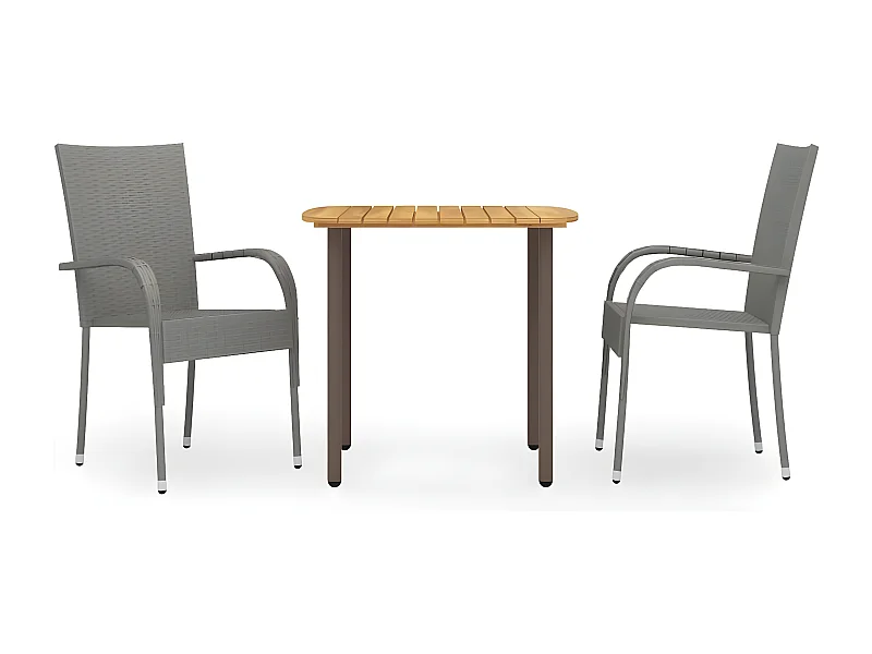 3-tlg. Garten-Essgruppe,Gartensitzgruppe Poly Rattan Grau -gkd51323