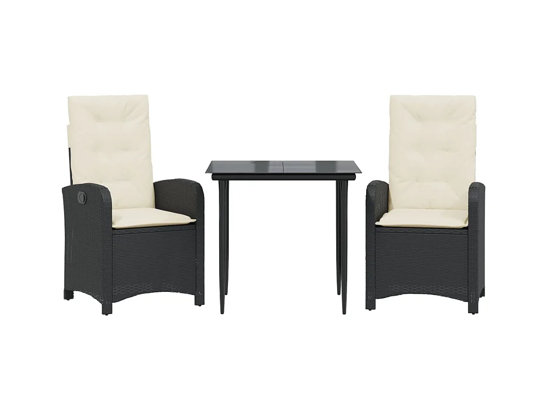 3-tlg. Garten-Essgruppe,Gartensitzgruppe mit Kissen Schwarz Poly Rattan -gkd39455