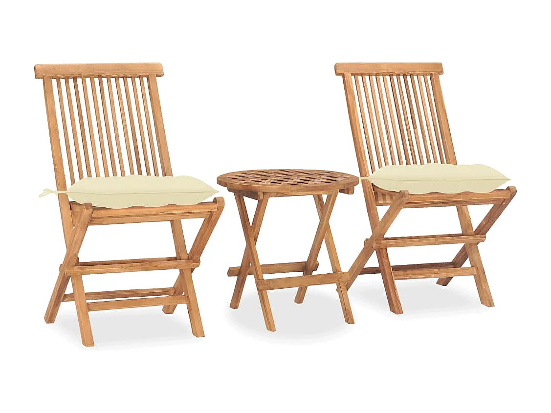 3-tlg. Garten-Essgruppe,Gartensitzgruppe mit Kissen Klappbar Massivholz Teak -gkd55566