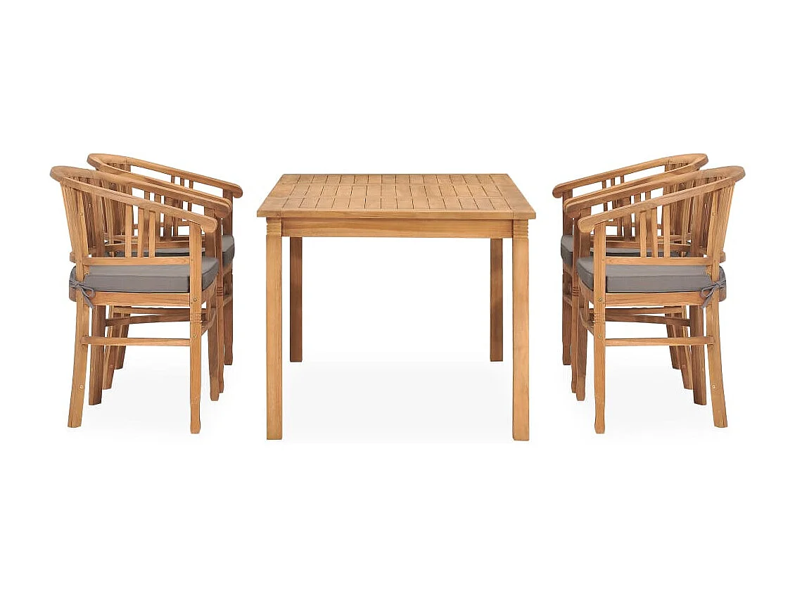 Ensemble de salle à manger de jardin 5 pcs avec coussins Teck BE60354