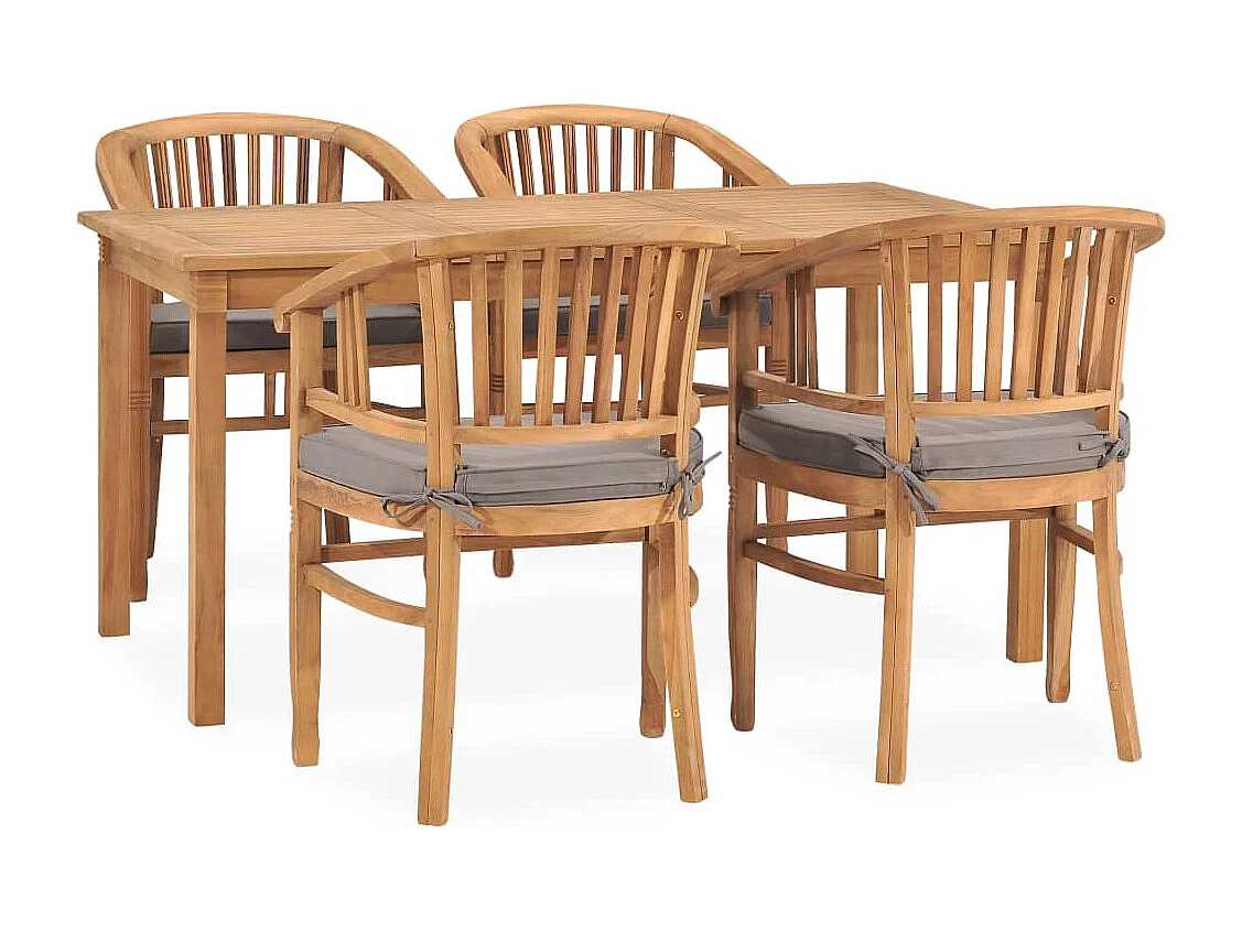 Ensemble de salle à manger de jardin 5 pcs avec coussins Teck BE60354