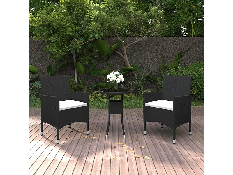 Salle à manger de jardin 3 pcs Résine tressée Noir BE86284