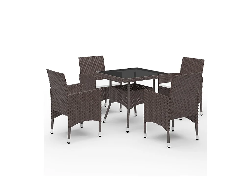 5-tlg. Garten-Essgruppe,Gartensitzgruppe Braun Poly Rattan und Glas -gkd39307