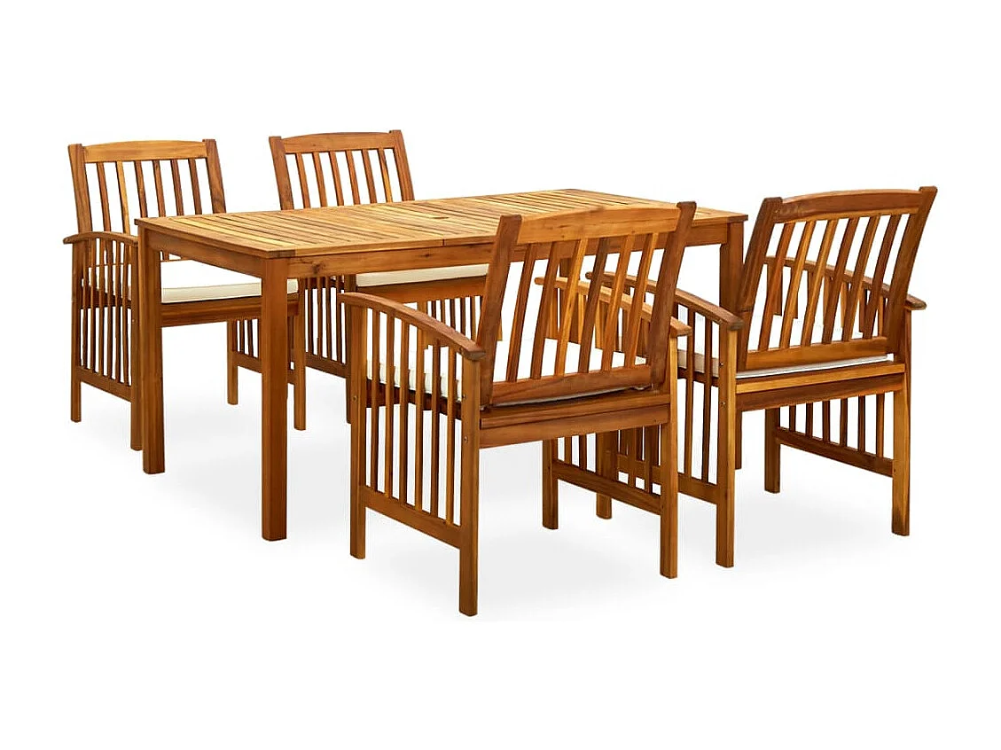 Salle à manger de jardin 5 pcs avec coussins Acacia solide BE44927