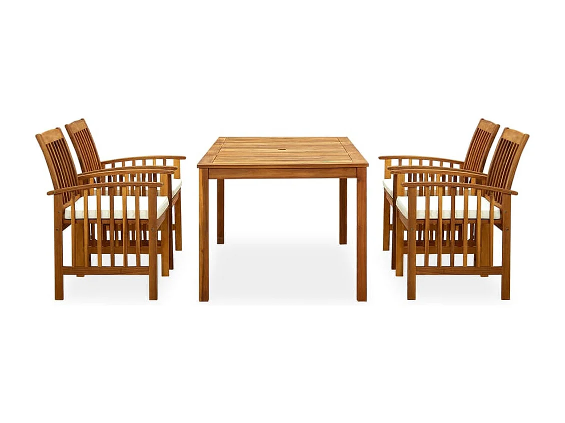 Salle à manger de jardin 5 pcs avec coussins Acacia solide BE44927
