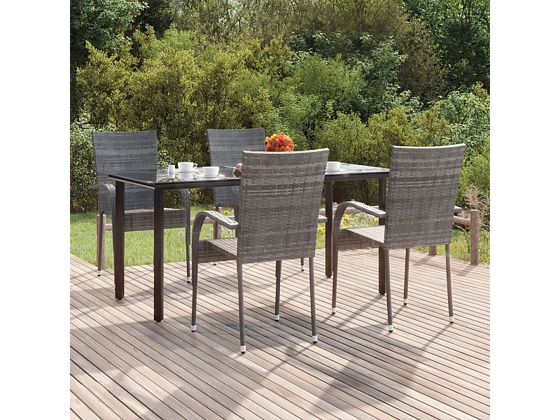 Ensemble à manger de jardin 5 pcs Gris Résine tressée BE73790