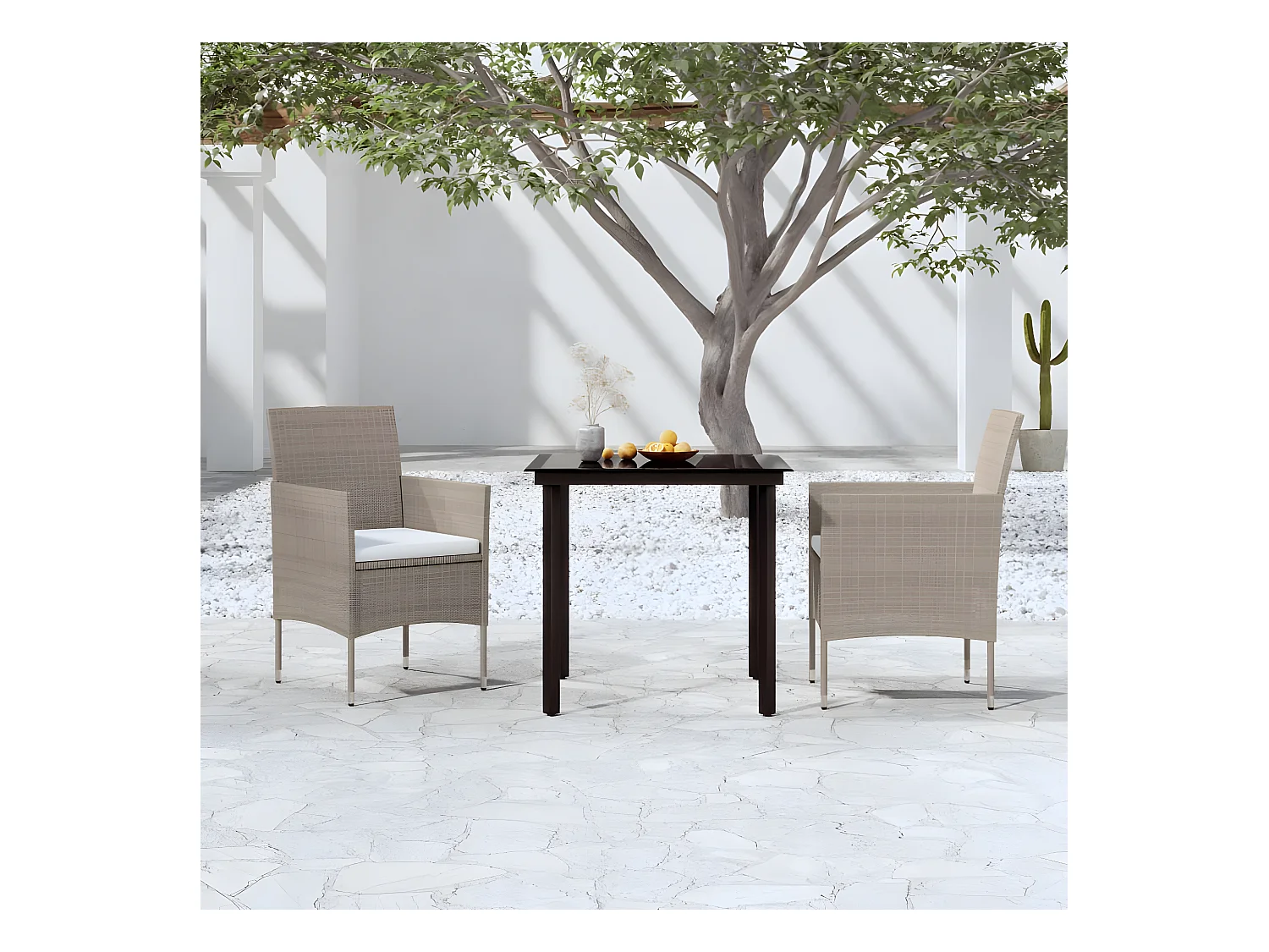 Salle à manger de jardin coussins 3 pcs Beige/noir BE90543