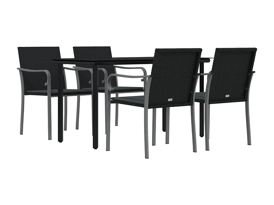 5 pcs conjunto de jantar p/ jardim c/ almofadões vime PE e aço PT477787