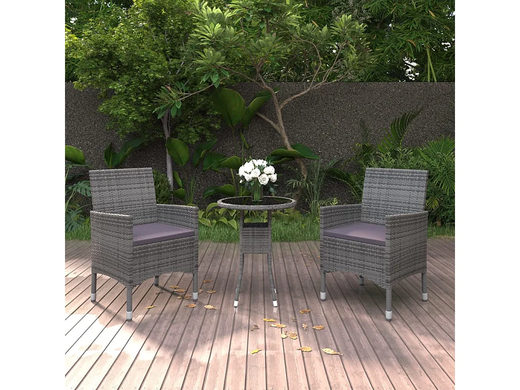 3-tlg. Garten-Essgruppe,Gartensitzgruppe Poly Rattan Grau -gkd54813