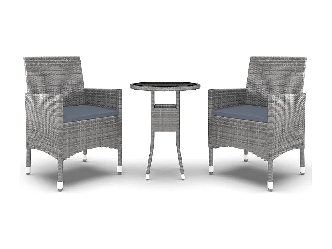 3-tlg. Garten-Essgruppe,Gartensitzgruppe Poly Rattan Grau -gkd54813