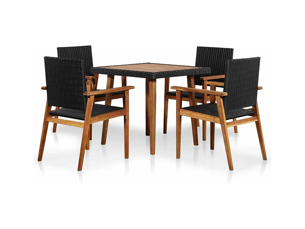 Salle à manger de jardin 5 pcs Résine tressée Noir et marron BE31849