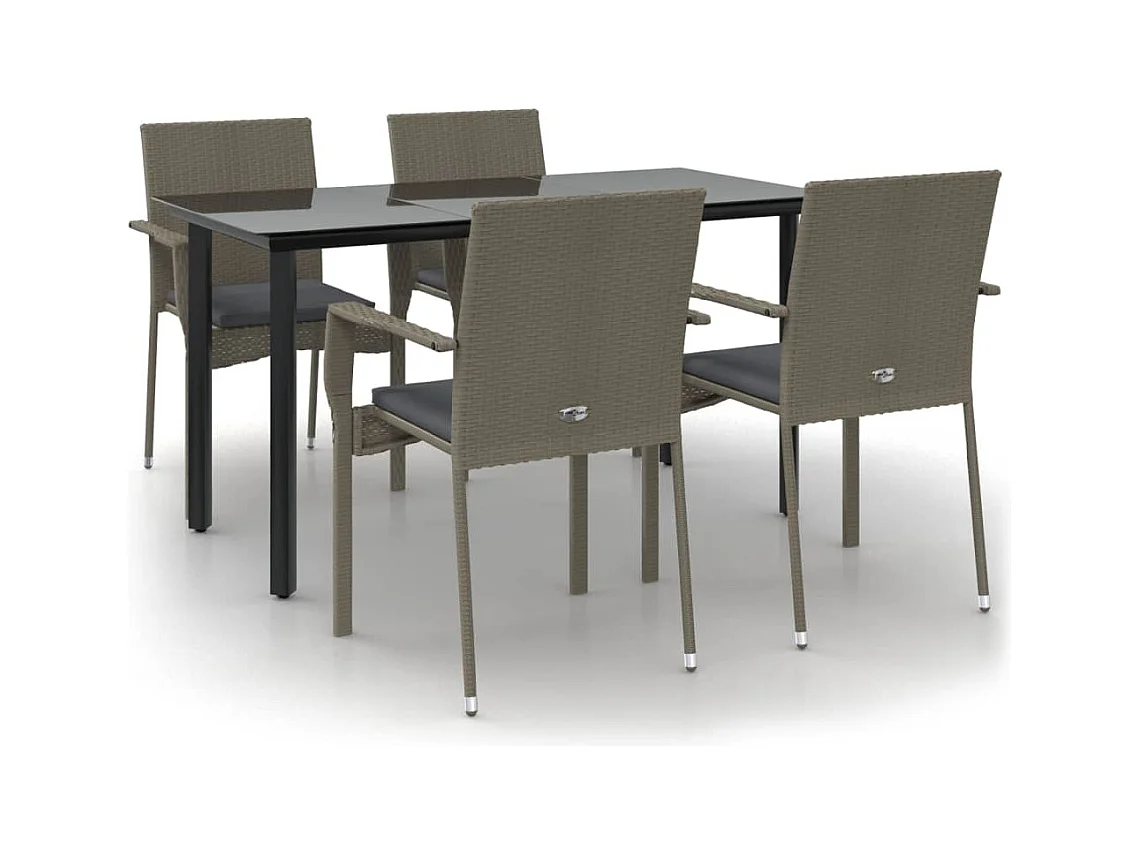 5-tlg. Garten-Essgruppe,Gartensitzgruppe mit Kissen Schwarz und Grau Poly Rattan -gkd60793