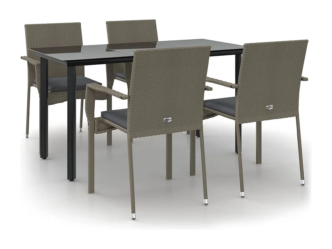 5-tlg. Garten-Essgruppe,Gartensitzgruppe mit Kissen Schwarz und Grau Poly Rattan -gkd60793