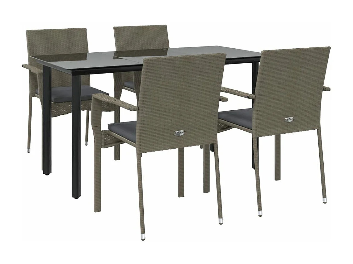 5-tlg. Garten-Essgruppe,Gartensitzgruppe mit Kissen Schwarz und Grau Poly Rattan -gkd60793