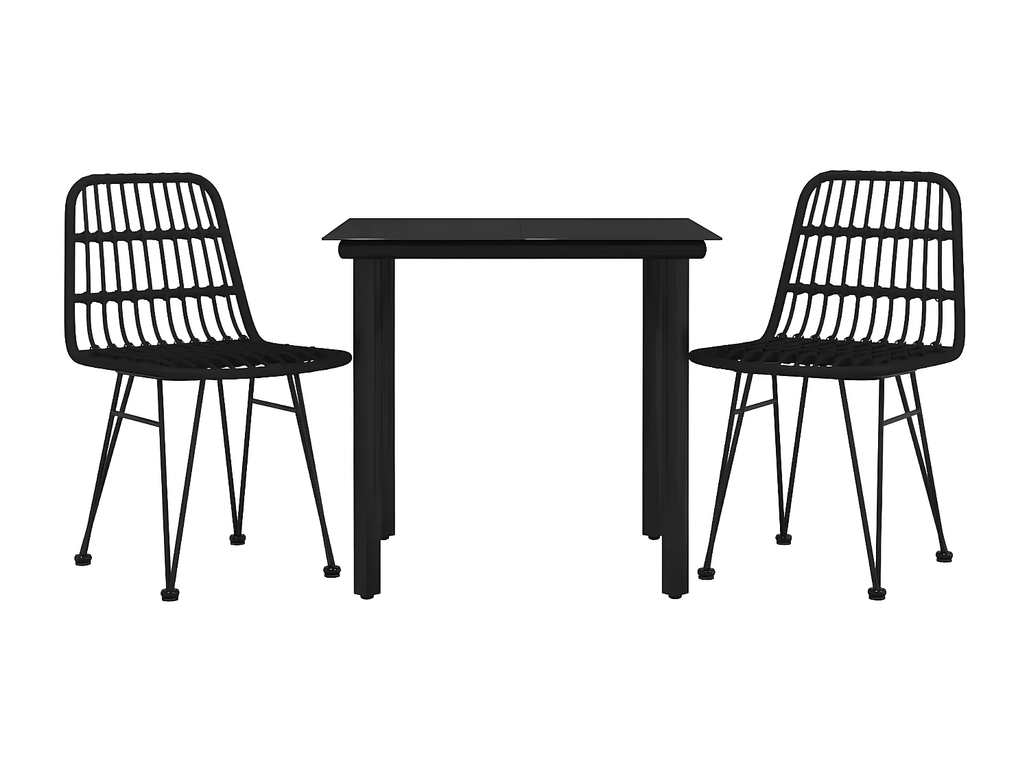 3-tlg. Garten-Essgruppe,Gartensitzgruppe Schwarz Poly Rattan -gkd97093