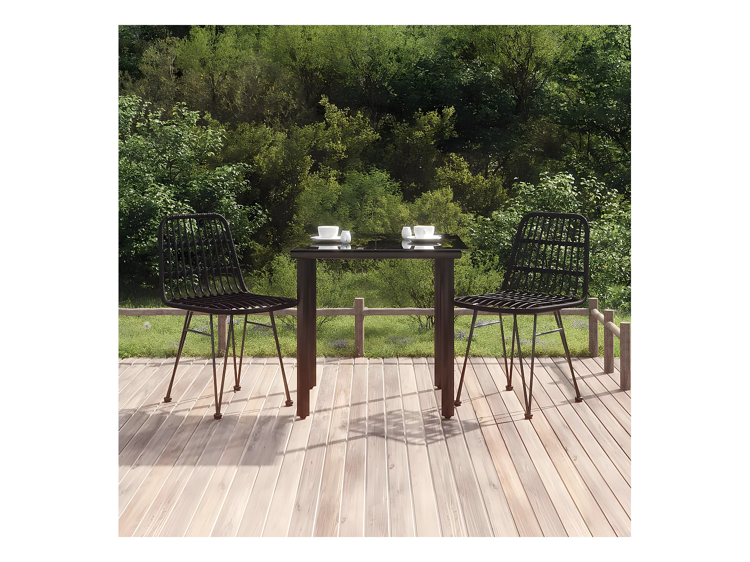 Ensemble à manger de jardin 3 pcs Noir Résine tressée BE43756